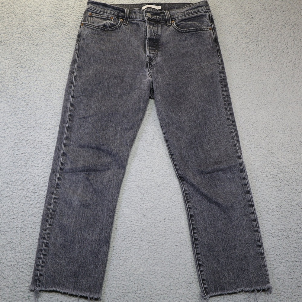 Levis Wedgie Straight Jeans Womens 31 Gray High Rise Raw Hem Button Fly